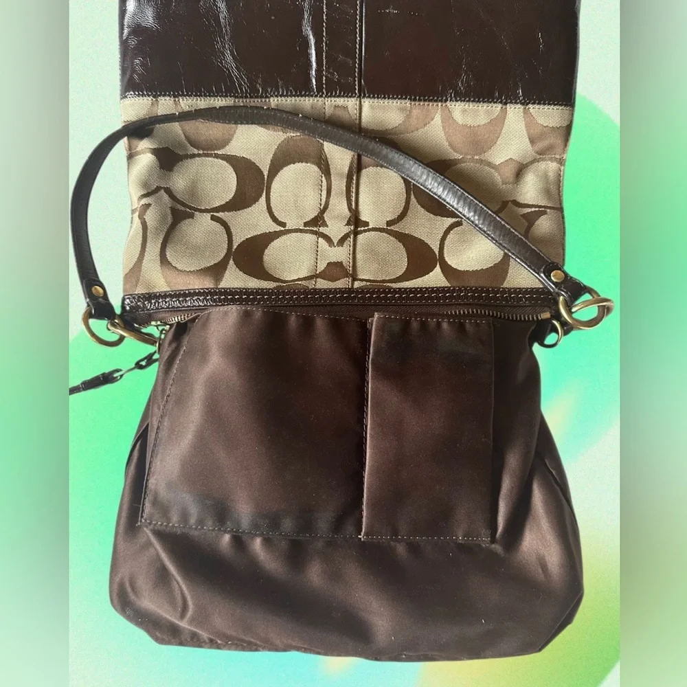 Coach Signature Tan & Brown Jacquard with Brown Leather Stripe Bag- #H0826-12825